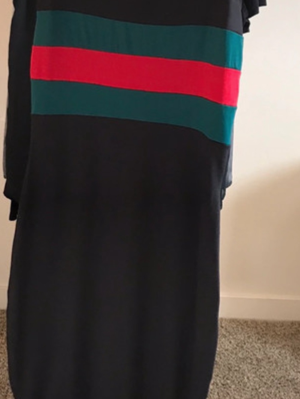 💖Midi Black T strip Dress with Green and Red Stripe